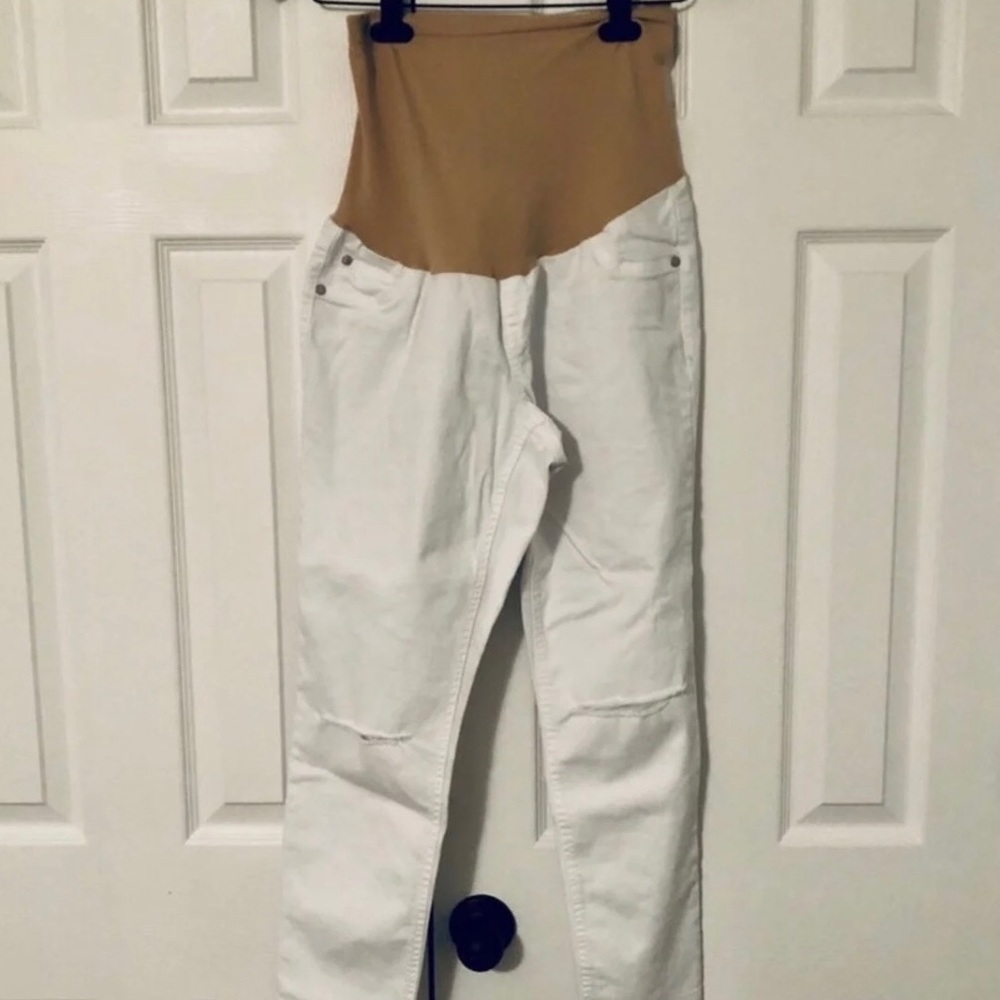 White distressed skinny maternity jeans